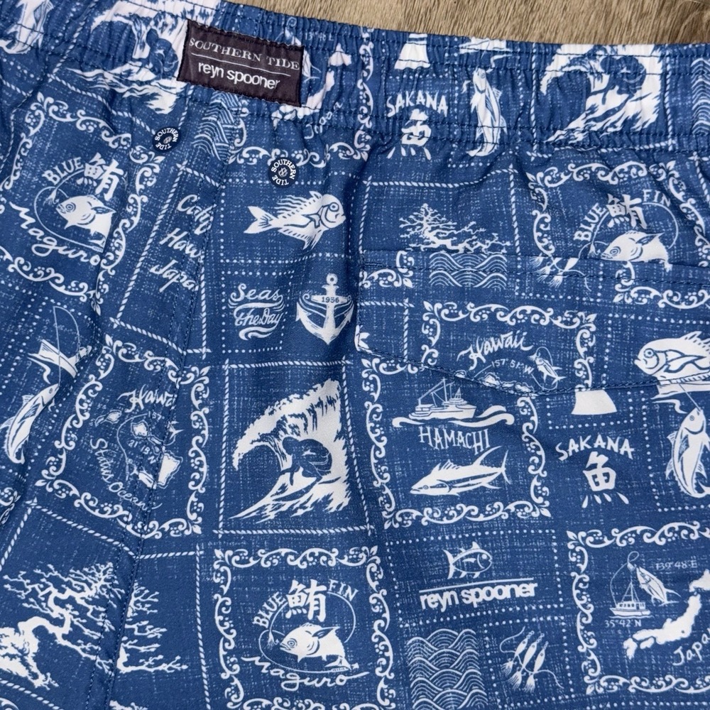 Southern Tide Reyn Spooner Swim Trunks Men's L Lined Blue Hamachi Sakana Japan